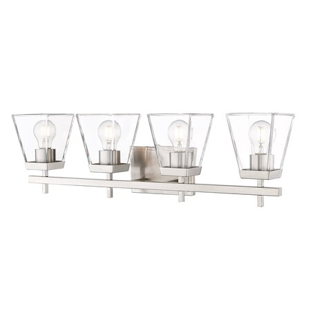 Z-Lite Lauren Vanity, 4-Light, 30.5 In.W x 6.5 In.L x 8.5 In.H, Brushed Nickel/Clear 819-4V-BN
